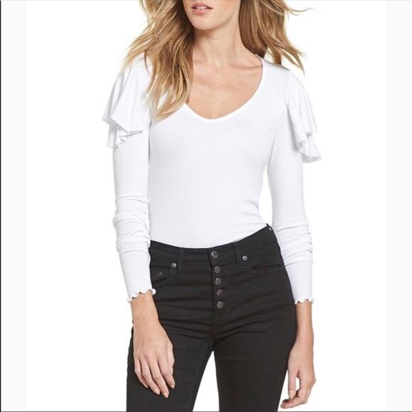 NWT We The Free Ribbed Blouse White Long Sleeve Ruffle XS Boho Cottagecore Fall - Picture 8 of 8